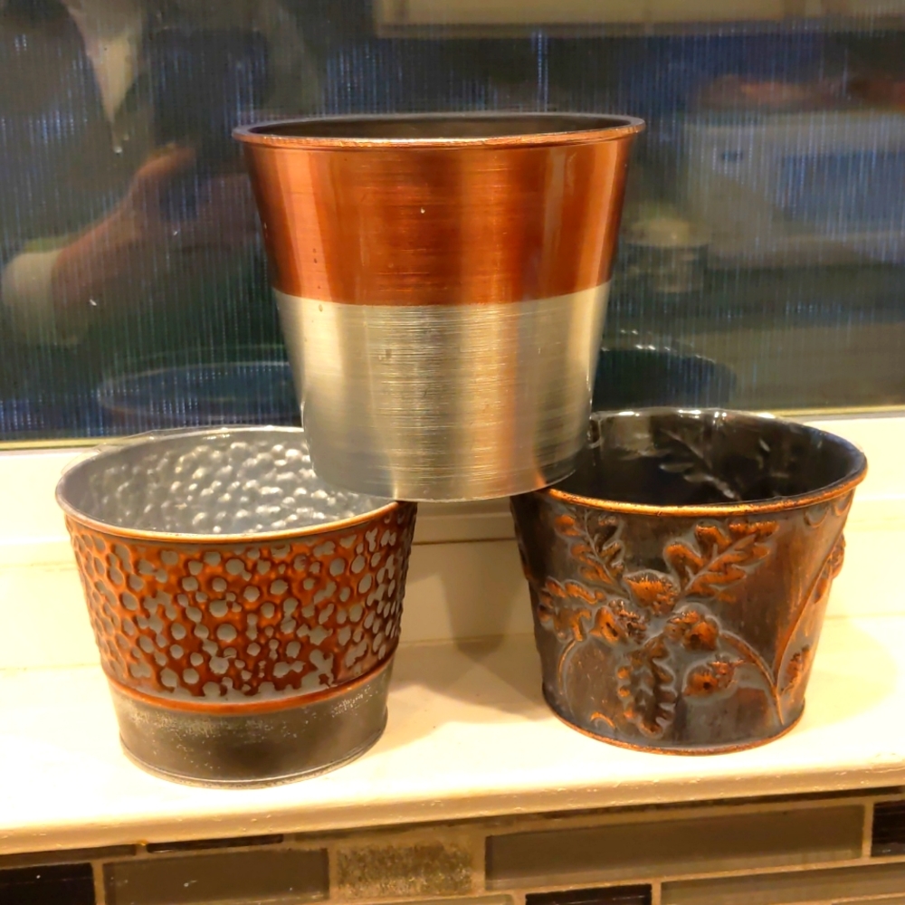 *BOGO* 3 Silver Copper Metal planters plant pots nwot - Picture 1 of 4